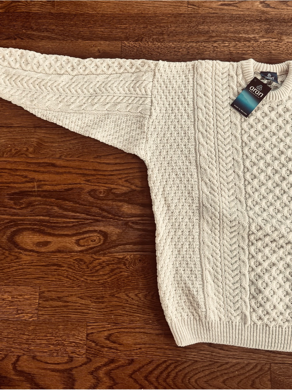 Aran Irish Nwt Xxl 100% Merino Wool Men's Cream Cable Knit Sweater $140 Retail — image 4 of 7